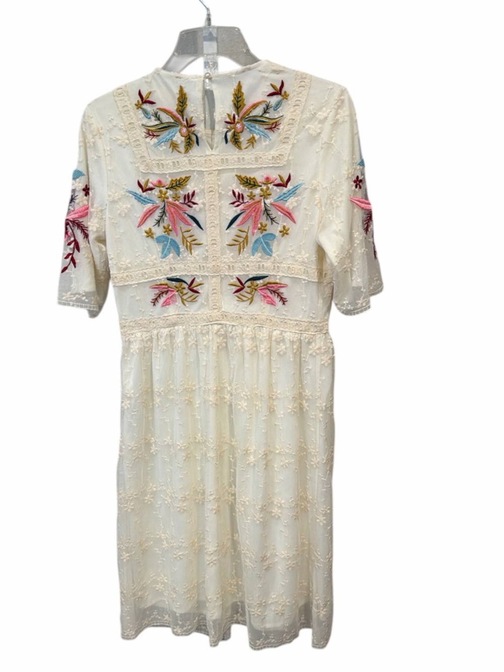 Roolee Ivory Embroidered Floral Midi Dress Boho Lace Detail Sz M - Picture 3 of 7